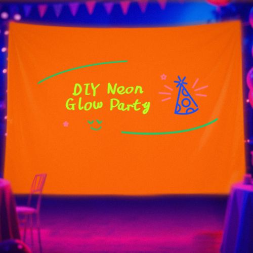 Orange Neon DIY Party Decorations Neon Glow Party Supplies Backdrop Glow in The Dark Let’s Glow Photography Background with 4 Fluorescent Colored pens for Halloween Birthday Sleepover Graffiti Favor
