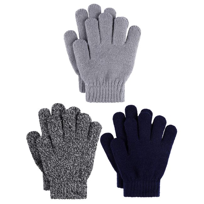 Cooraby 3 Pairs Kid's Winter Gloves Thick Cashmere Warm Knitted Gloves Children Cold Weather Gloves