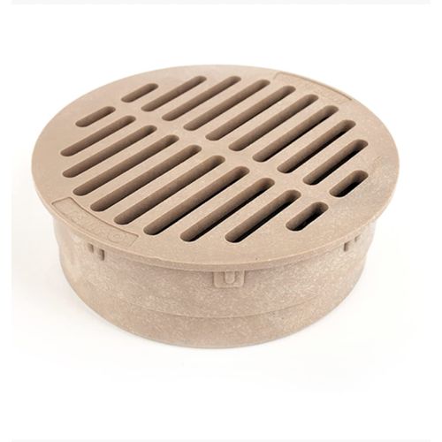 Premium USA Made 6" Inch Outdoor Round Flat Drain Grate Cover - Fits 6" Inch Sewer & Drain Pipe/Fittings, Also Fits Triple Wall Pipe & Corrugated Landscape Pipe 6" & NDS Catch Basin (TAN)