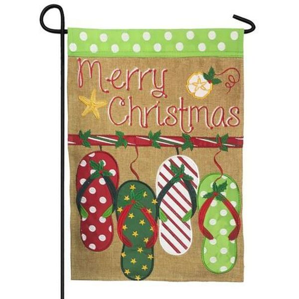 Burlap Merry Christmas Flip Flops Double Applique Garden Flag