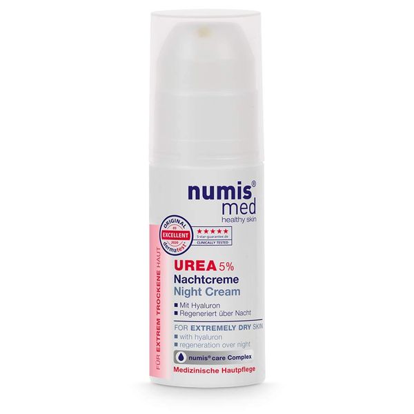 numis med Nachtcreme mit 5% Urea - Hautberuhigende Gesichtspflege für beanspruchte Gesichtshaut - vegane Gesichtscreme ohne Silikone, Parabene & Mineralöl - Hautpflege Gesicht Creme (1x 50 ml)