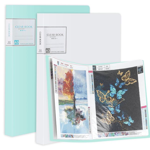 2 Packs A3 Diamond Painting Storage Book, Large 30x40 Diamond Art Storage Presentation Book with 60 Pags, Diamond Painting Art Portfolio Folder, Clear Pockets Artwork Storage Photo Album Refill Pag