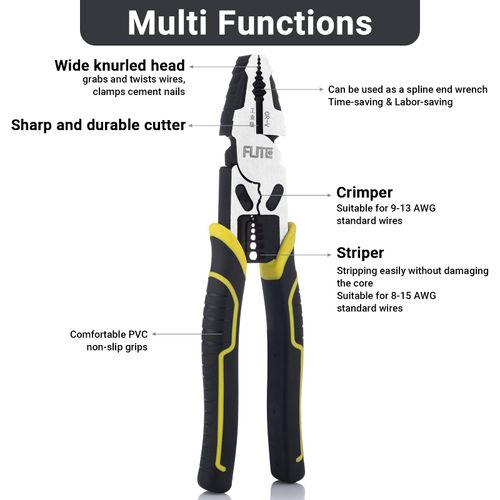 4-in-1 Lineman Pliers,Pro Lineman Tools -9” Combination Pliers with Wire Stripper+Crimper+Cutter+Pliers+ Winding Function,Industrial Grade Linesman Plirs-Chrome Vanadium Steel Forged