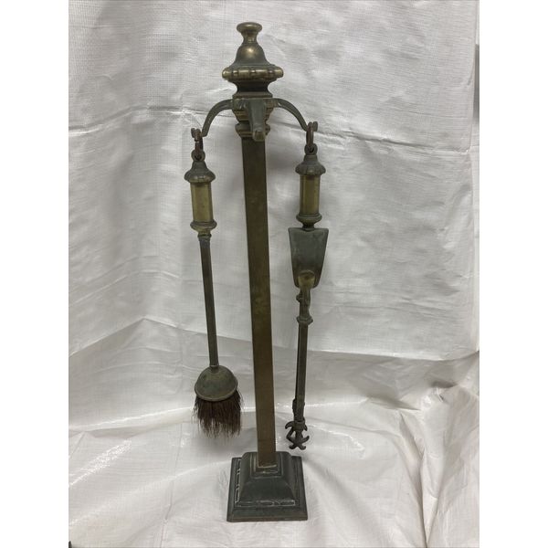 Vintage Heavy￼ brass Art Deco Fireplace tools Fire Companion Set 24” Tall