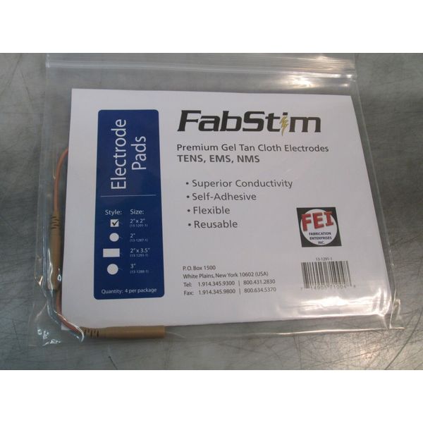 FabStim Premium Gel Tan Cloth Electrodes TENS, EMS, NMS 4 Pack 2" x 2" 13-1291-1