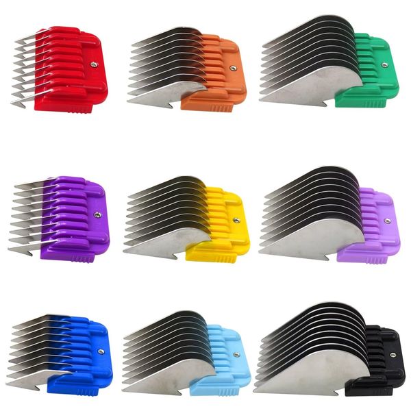 Zafina-UP Professional Animal Stainless Steel Attachment 9 Color Guide Comb Set,Compatible for Andis/Oster A5/ Wahl KM Series Clipper Detachable Blade Pet, Dog, Cat, and Horse Clippers