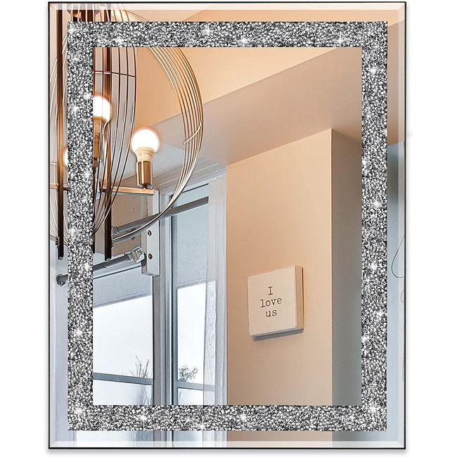 Rectangular Wall Mirror Crystal Crush Diamond Mirror for Home Décor Accent