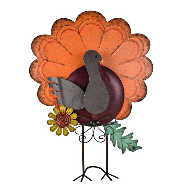 ALLADINBOX Metal Free Standing Turkey Decoration for Autumn Fall Thanksgiving Harvest Yard Decoration (14.5 Inch)