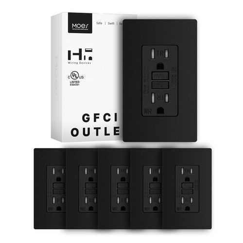 MOES GFCI Outlet 15 Amp, Self-Test GFCI Electrical Outlet with Weather & Tamper Resistant Receptacle, Screwless Wall Plate, LED Indicator, Outdoor or Indoor Use, UL Listed, Matte Black, 6 Pack