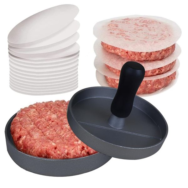 Movstriker Burger Press with 100 Wax Paper Non-Stick Meat Patty Hamburger Press Burger Maker for BBQ, Baking, Stuffed Burgers, Beef Burger