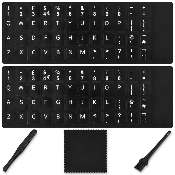 English Keyboard Stickers(5-in-1), Replacement Qwerty UK English Keyboard Sticker with White Letters on Black Background Universal for Laptop Desktop Computer,Matte British Keyboard Alphabet Sticker