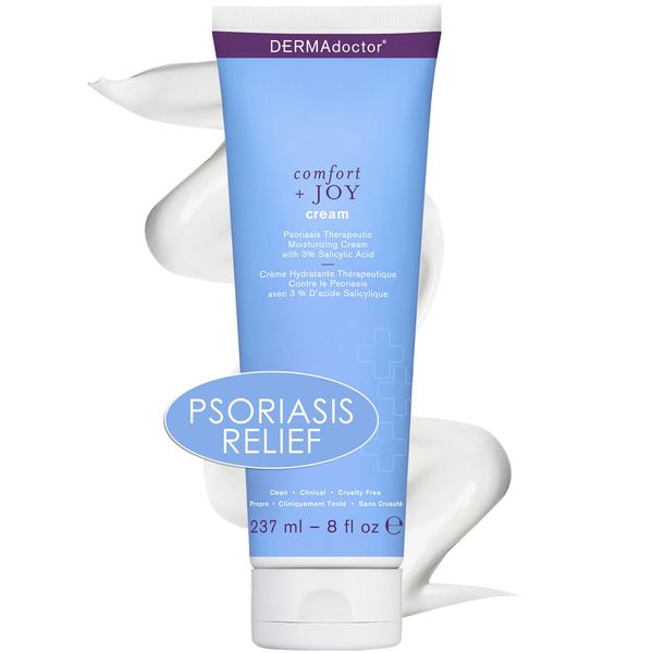 DERMAdoctor: Comfort + Joy Moisturizing Cream for Psoriasis with 3% Salicylic Acid to Relieve Itchy Red Irritated Dry Skin, 8 oz