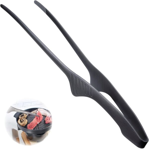 Charming Decor Tongs, Yakiniku Tongs, Camping, Barbecue, BBQ Tongs, Stainless Steel, Black, Stylish, Compact, Freestanding