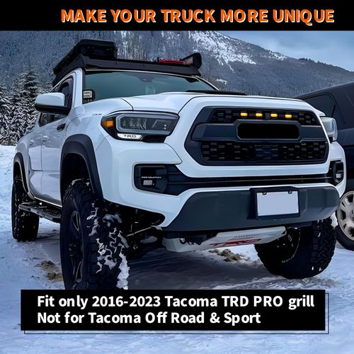 4PCS LED Grill Light with Fuse Adaptor & Wire Harness for Toyota Tacoma 2016-2019 TRD PRO OEM Front Bumper，Amber Yellow Raptor Grille Light Kit(Not Fit Tacoma Off Road & Sport)
