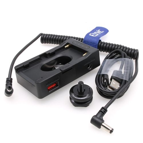 Eonvic NP-F970/F960/F770/F570/F550 Battery Multifunction Mount Plate with 8V 12V DC USB 18W Output Fast Charger for Sony Canon Camera