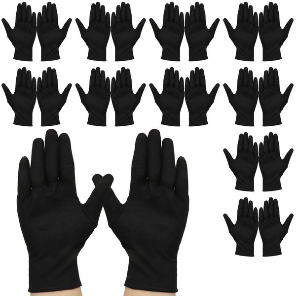 ZYNERY 11 Paar Baumwollhandschuhe schwarz, Handschuhe Weich Unterziehhandschuhe Dünn Stoffhandschuhe Elastisch Textilhandschuhe Wiederverwendbar für Handpflege und Schmuckuntersuchungen