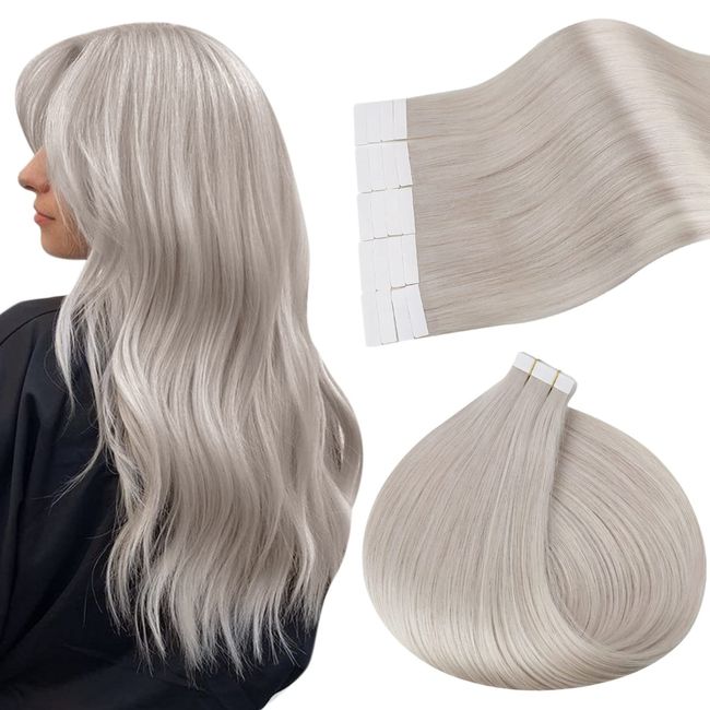 Tape Extensions Blonde, Blonde Tape in Hair Extensions Long Hair Extensions 60cm Ice Blonde Hair Extensions Real Human Hair Tape in 50 Grams #1000