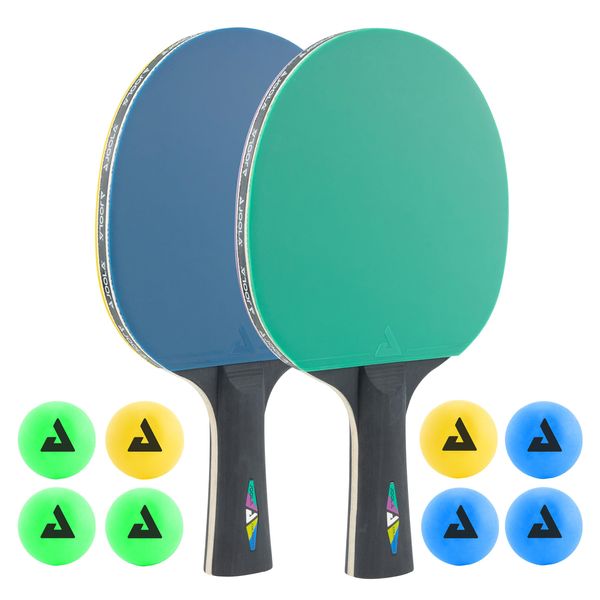 JOOLA 54814 Tischtennis-Set COLORATO Bestehend aus 2 Tischtennisschläger + 8 Bunte Tischtennisbälle, Einheitsgröße