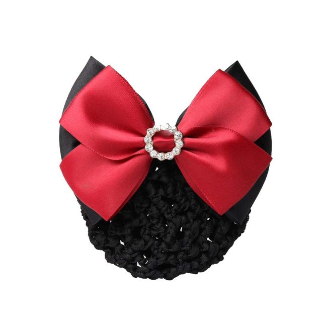 1Pcs Red Rhinestone Satin Bow Barrette Bowknot Snood Net Barrette Hair Clip Bun Cover Hairnet Bowknot Decor French Hair Clip Women ladies Girls Hair Accessories