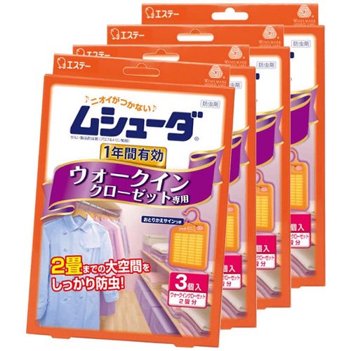 Mushuda Insect Repellent for Walk-in Closet, Effective for 1 Year (3 Packs) x 4 Packs
