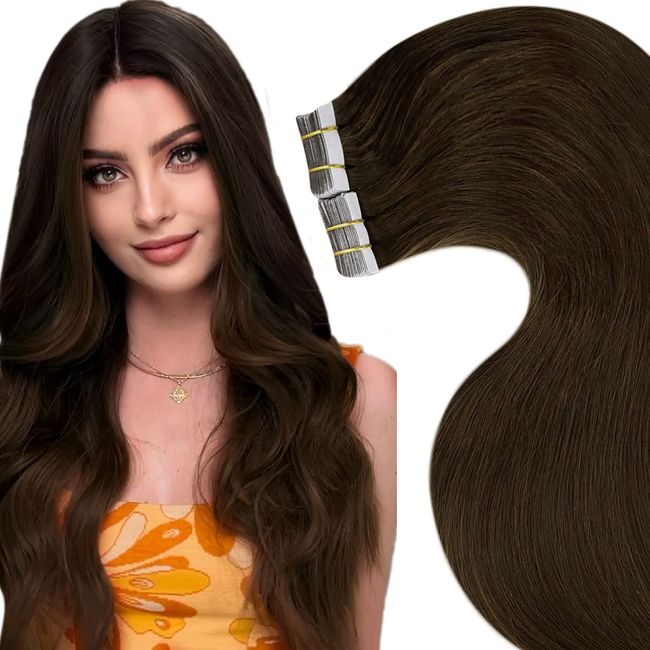 Invisible Tape Extensions Echthaar Dunkelbraun 45cm Tape in Haarverlängerung Echthaar Braun Remy Hair Extensions Echthaar 50GR/20PCS