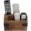 MyGift 2 Slot Rustic Dark Brown Burnt Solid Wood Remote Control Holder Caddy