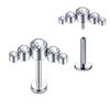 16G 1/4" Internally Threaded STEEL LABRET Gem CLUSTER TRAGUS Ear FLAT BACK STUD