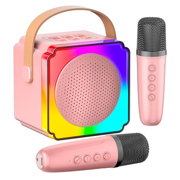 Mini Karaoke Machine for Kids - Portable Bluetooth Speaker with 2 Wireless Microphones - Chritmas Birthday Toys Gifts for Girls 3 4 5 6 7 8 9 10 12+ Year Old