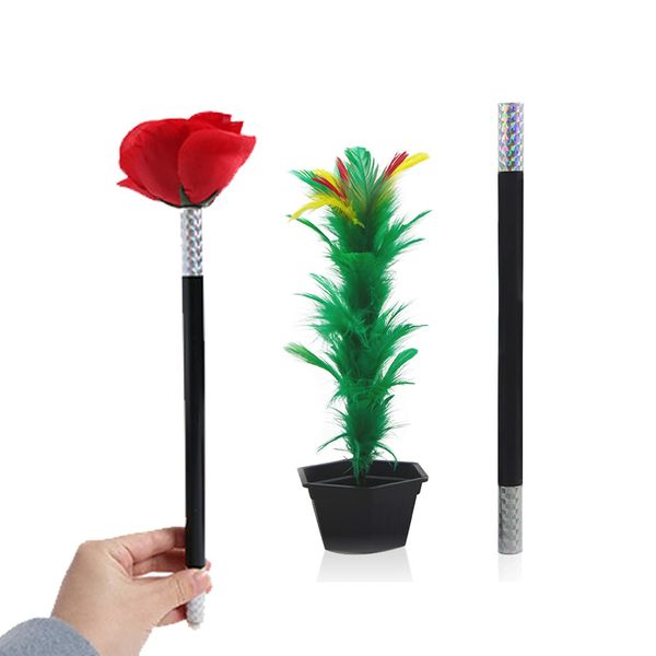 Stick to Rose+Flower Magic Tricks Flowers Appearing Close up Street Stage Magic Props,Easy Magic Trick Toys Show Performance Prop Funny Toys for Adults Kids