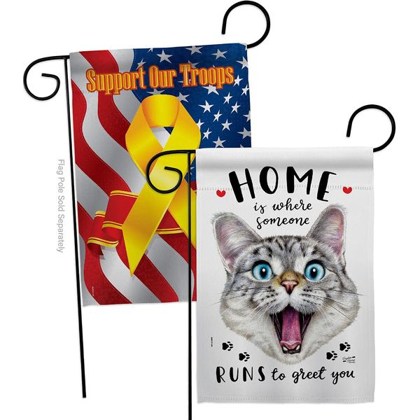 Angeleno Heritage Runs to Greet Garden Flag Pack Cat Kitten Meow Spoiled Paw Fur Pet Nature Farm Animal Creature Support Our Troops House Banner Small Yard Gift Double-Sided, Made in USA