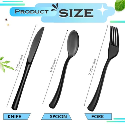 150 Pieces Disposable Cutlery Set Plastic Silverware Heavy Duty Utensil Sets 50 Forks 50 Knives 50 Spoons for Home Office School Party Picnics Restaurant Outdoor Events or Every Day Use (Black)
