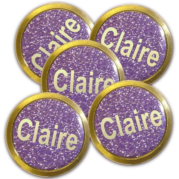 Personalised Glitter Golf Ball Markers (gold on purple)