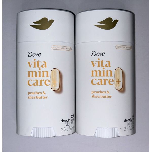 2~Dove VitaminCare Women’s Deodorant Peaches & Shea Butter Aluminum Free 2.6oz