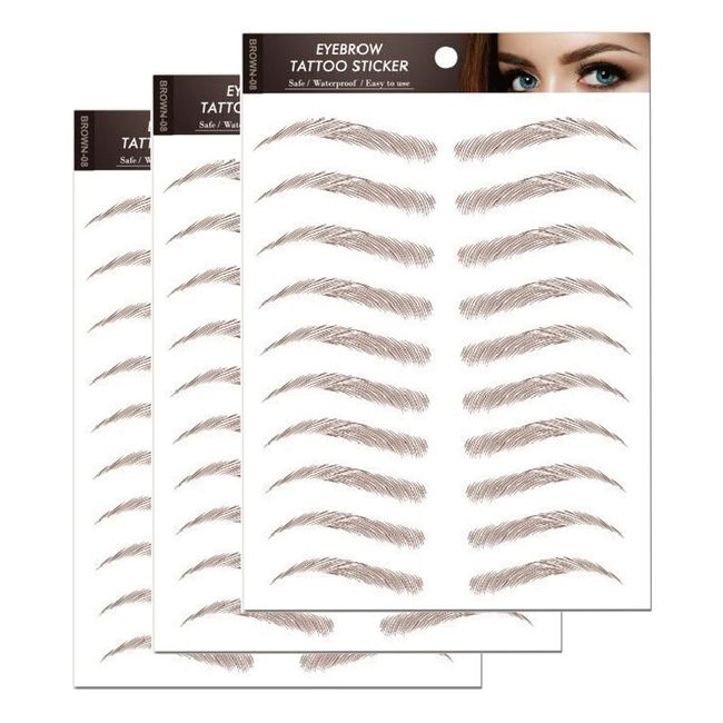 Eyebrow Tattoo Peel Off, 30 Pairs Stick on Eyebrows Stickers, Hair-Like Realistic Waterproof Transfers Fake Eyebrow Shaping Tattoo Longer Lasting for Women Girls Makeup (Brown 08)