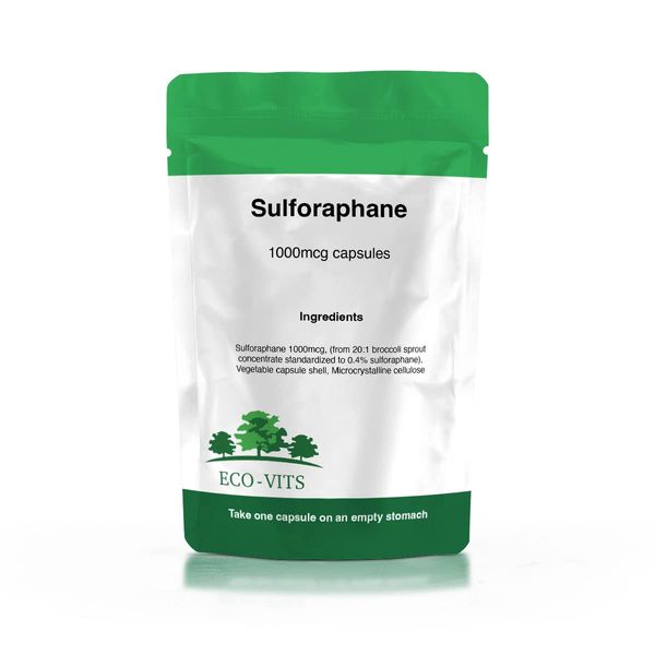 ECO-VITS SULFORAPHANE from Broccoli Sprout Extract 240 CAPS (1000MCG) Biodegradable Packaging. Sealed Pouch