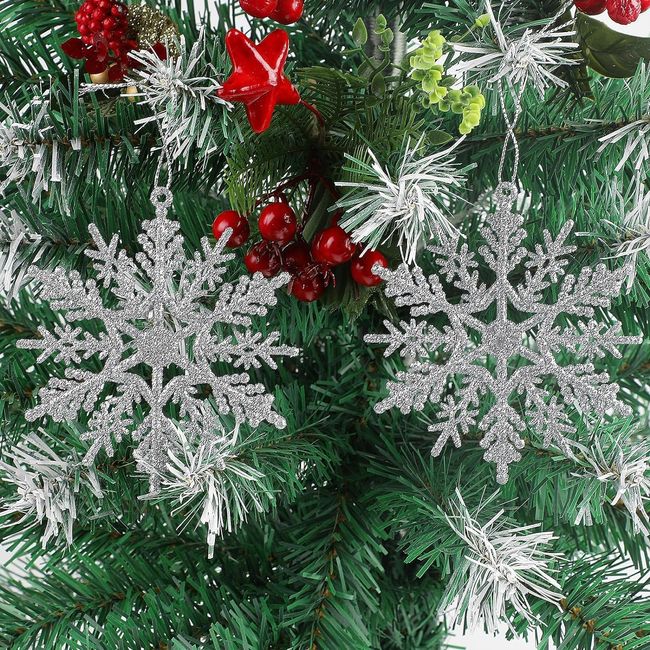 CINECE Christmas Snowflakes, 36 Pieces, 3.9 inches (10 cm), Decoration, Snowflakes, Glitter, Ornaments, Crafts, Parts, Glitter, Drops (Silver, 36 Pieces)