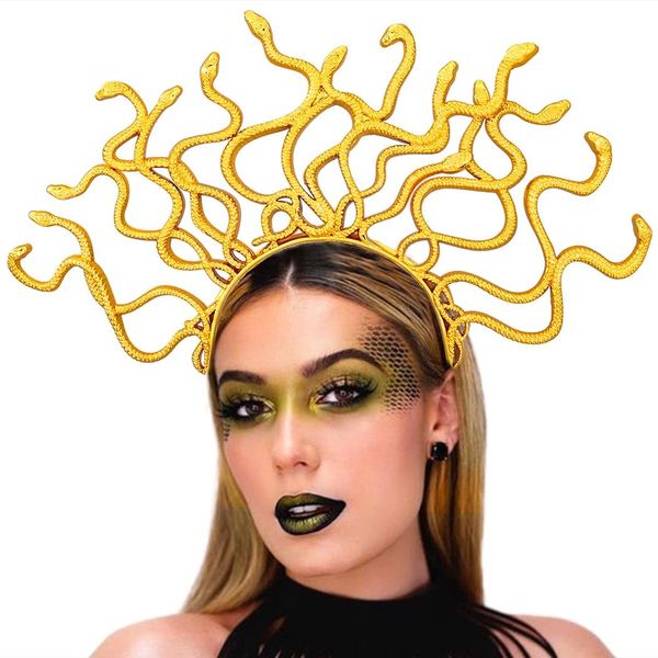 BARTOSI Medusa Costume Headband Gold Snake Headpiece Halloween Cosplay Headwear Festival Party Dress up Hair Accessories for Women and Girls