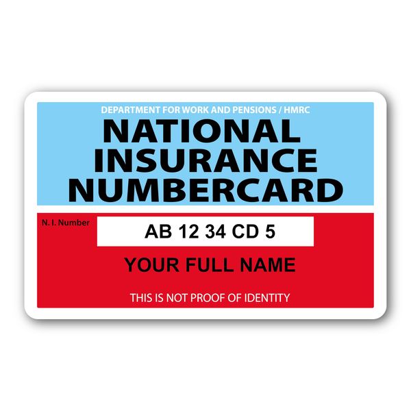 Custom Printed Replacement National Insurance Number Card Hard Plastic Card