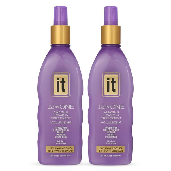 12-in-One Volumizing Amazing Leave-In Hair Treatment – 2 Pack - Infused with Keratin, Avocado, and Whole Wheat to Strengthen and Add Volume - Conditioner Spray to Protect Dry and Damaged Hair – IT 12-in-One