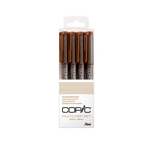 Copic Markers Multiliner Sepia Pigment Based Ink, 4-Piece Set