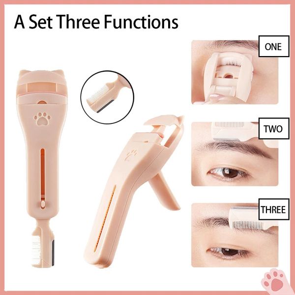 Eyelash Curling Clip With Trimmer Comb 3 in 1 Protable Professional Make Up Tool