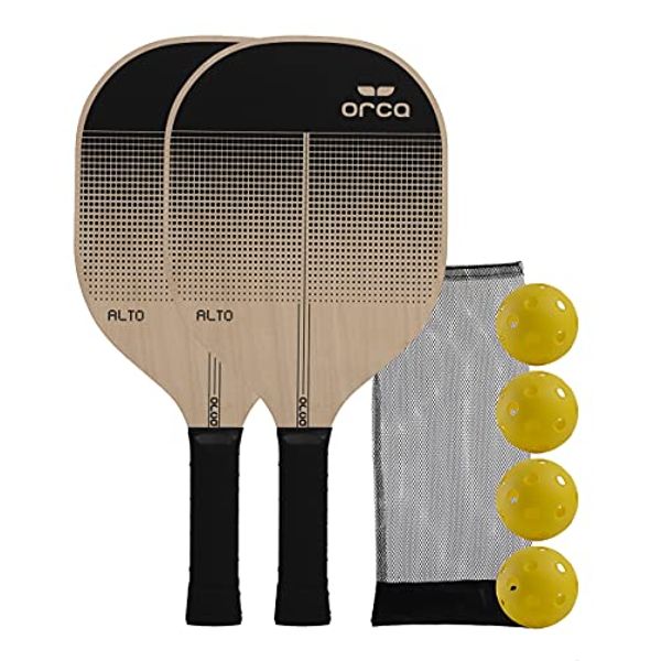 Orca Paddle Co. Alto Pickleball Paddles, Set of 2, with 4 Pickleballs, Mesh Bag Racket for Beginners, Intermediate, Advanced Players - Premium Pickle-Ball Accessories and Equipment