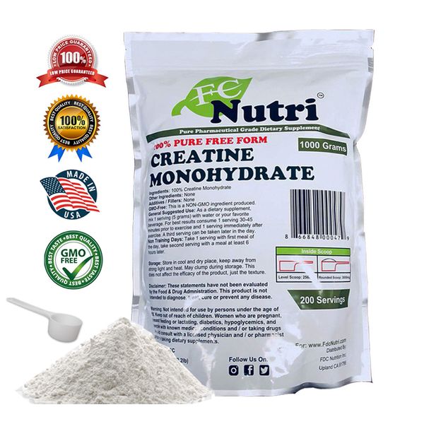 New Creatine Monohydrate 100% Pure Powder 1000g (2.2 lb) Micronized