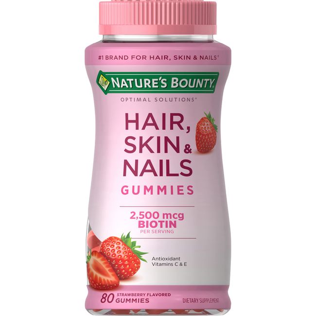 Nature's Bounty Optimal Solutions Hair, Skin and Nails Gummies, Strawberry, 80 Count