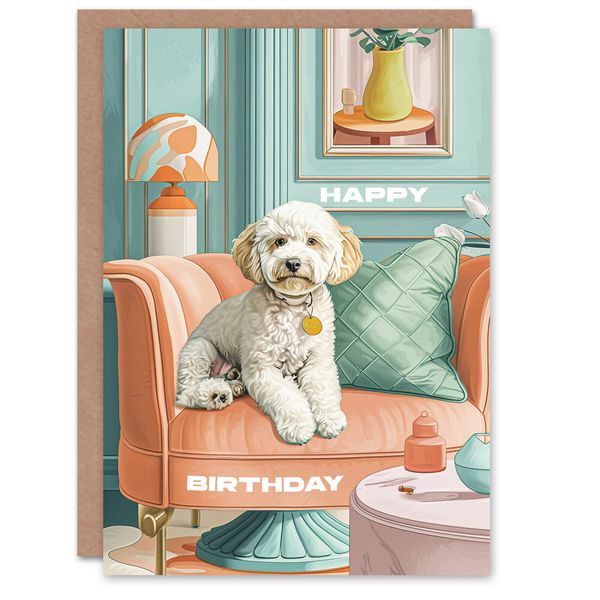 Birthday Card Luxury Cockapoo Dog Lover Armchair Pet Portrait Greeting Card