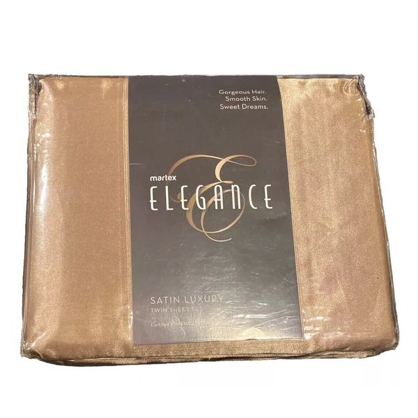 Martex Elegance Satin Luxury TWIN Size Sheet Set Champagne Metallic *1C