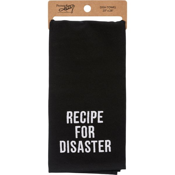 Recipe For Disaster Dish Cloth Towel | Novelty Tea Towel | Embroidered Text | 20" x 28"