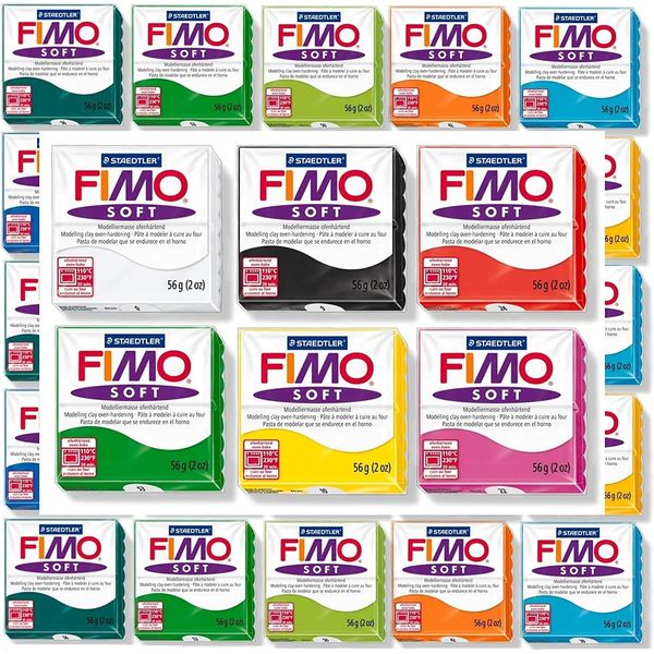 JustArtsCrafts Fimo Soft Oven Hardening Bake DIY Crafts Sculpting Moulding Polymer Modelling Clay 12 x 57g Multicolour Blocks