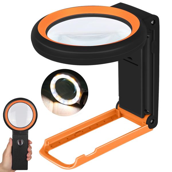 30X 40X Magnifying Glass with Light and Stand, Foldable Handheld Magnifying Glass 18 LED Illuminated Lighted Magnifier for Macular Degeneration, Seniors Reading, Close Work, Coins, Jewelry (Black)