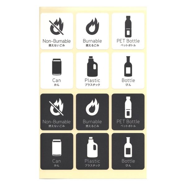 Garbage Sorter Stickers, Set of 12, Burnable Garbage, Non-Burning Garbage, Bottles, Plastic